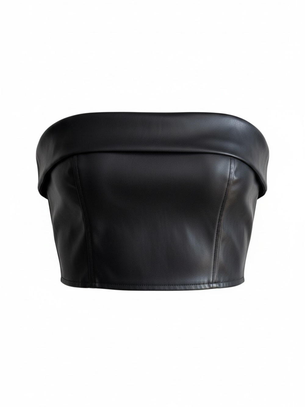 Cider Black Strapless Faux Leather Crop Top